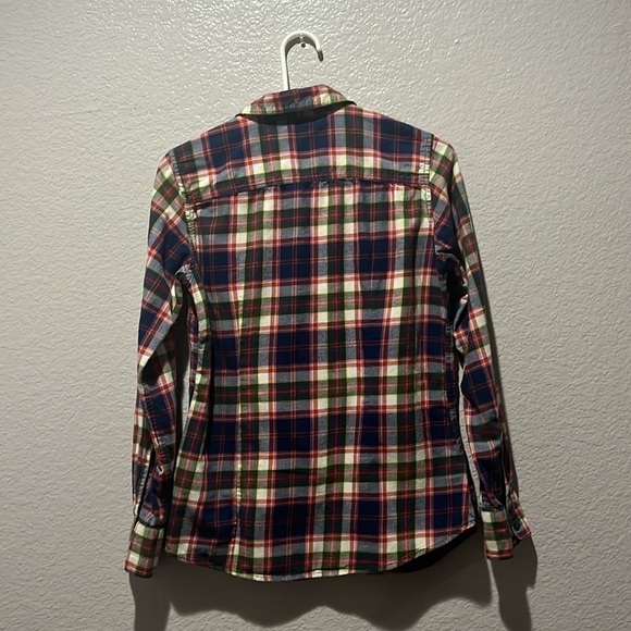 Eddie Bauer Flannel Shirt Women M Navy Blue Pink Plaid Pockets 100% Cotton - Picture 8 of 8